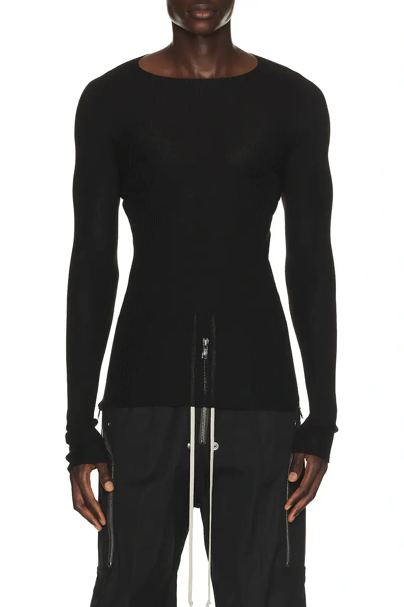 Rick Owens Ribbed Round Neck Shirt | Image 1 Rick Owens Ribbed Round Neck Shirt | Image 1
