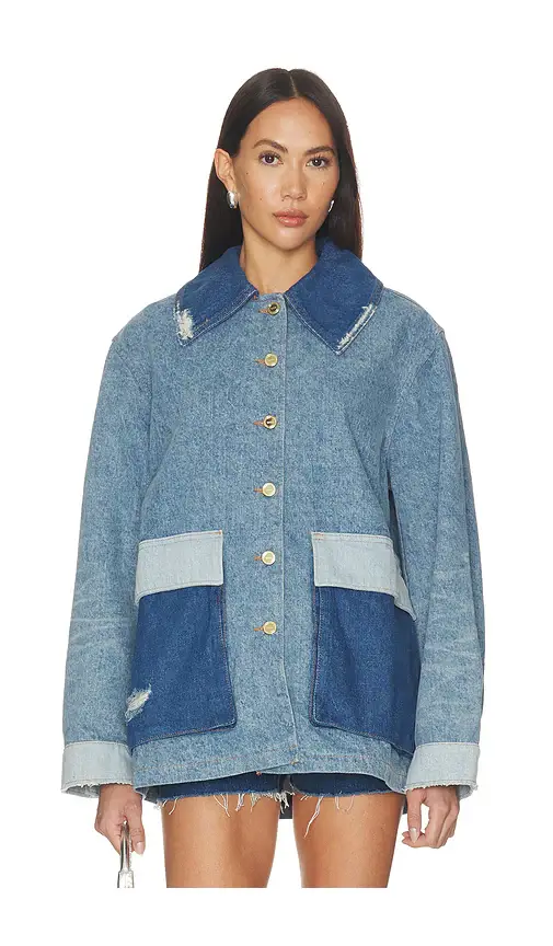 Ganni Patchwork Denim Midi Jacket | Thumbnail 2