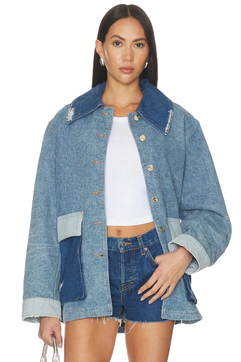 Ganni Patchwork Denim Midi Jacket