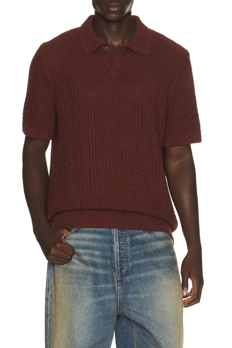 Vince Seed Stitch Rib Short Sleeve Polo Shirt