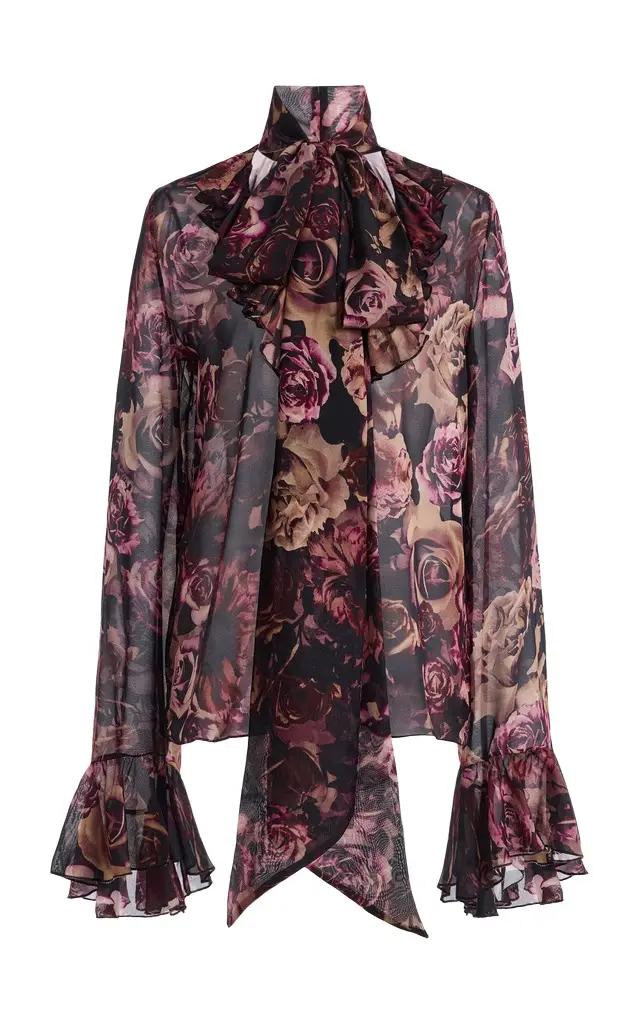 Rodarte Rose Ruffled Silk Chiffon Top