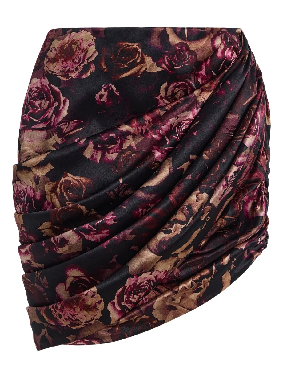 Rodarte Rose Draped Silk Satin Mini Skirt