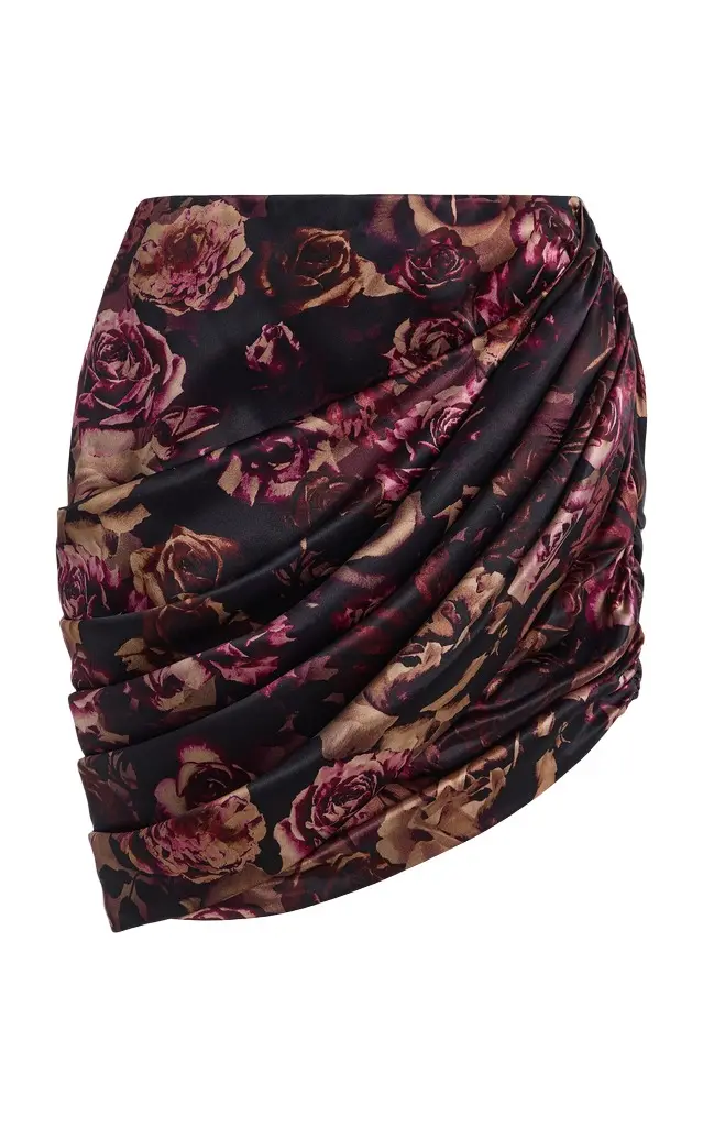 Rodarte Rose Draped Silk Satin Mini Skirt