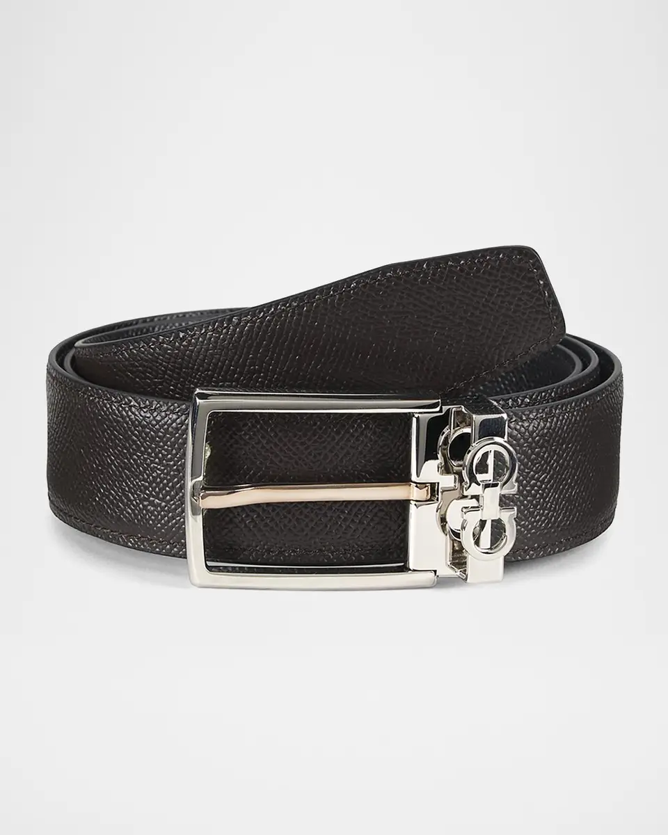 Ferragamo Men's Reversible Textured Leather Belt with Classic Buckle | Thumbnail 3 Ferragamo Men's Reversible Textured Leather Belt with Classic Buckle | Thumbnail 3
