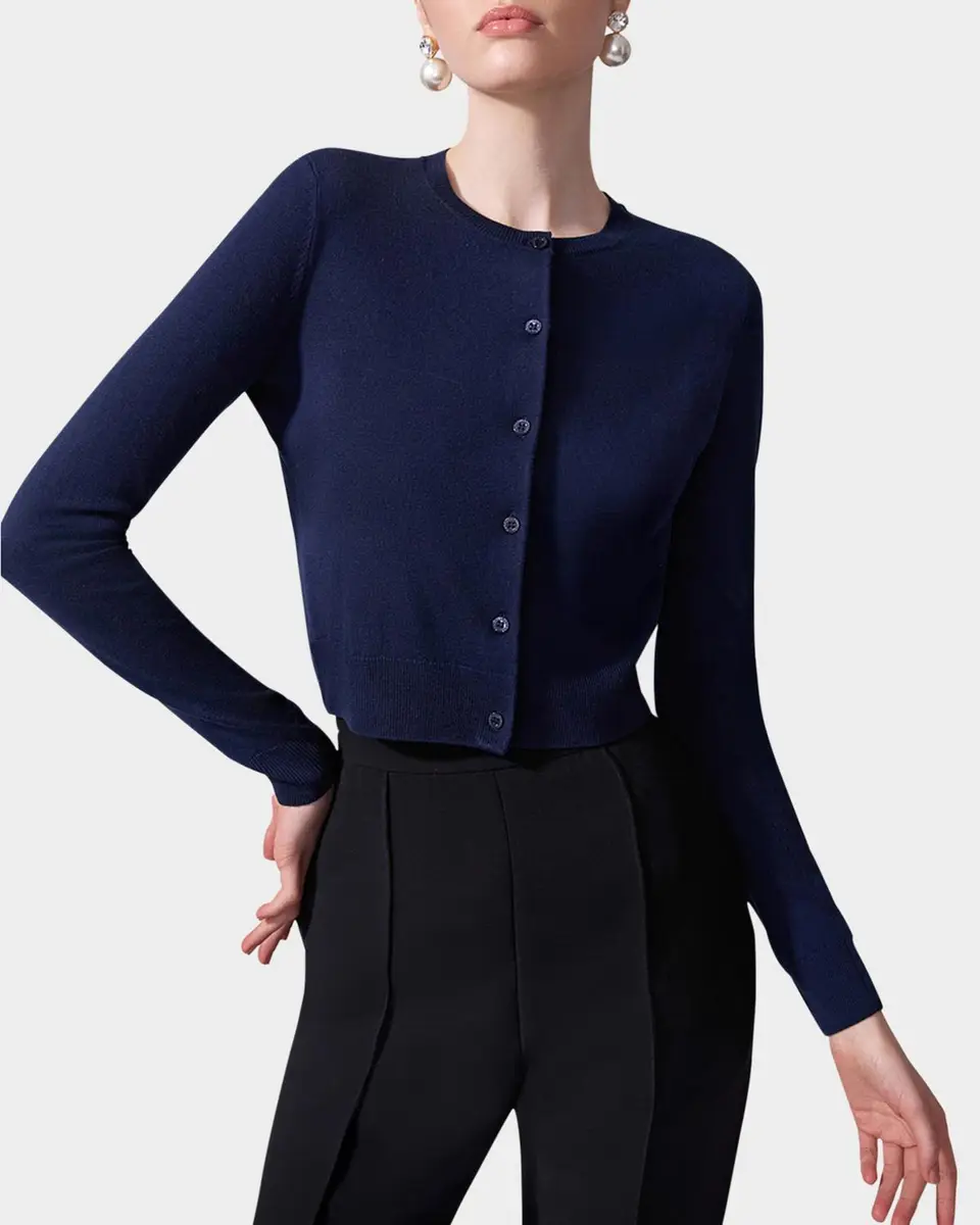 Carolina Herrera Cotton-Silk Crop Crewneck Cardigan | Thumbnail 4