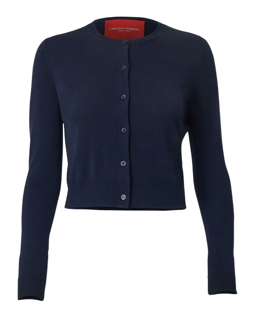 Carolina Herrera Cotton-Silk Crop Crewneck Cardigan | Image 1 Carolina Herrera Cotton-Silk Crop Crewneck Cardigan | Image 1