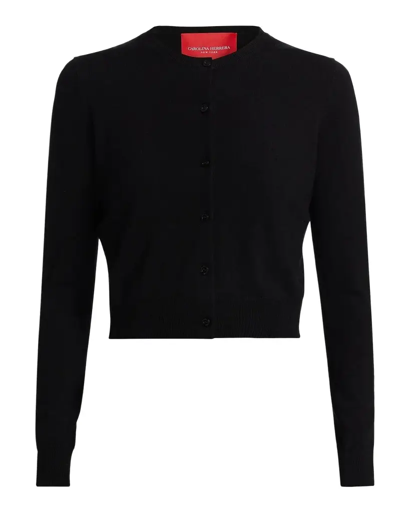 Carolina Herrera Cotton-Silk Crop Crewneck Cardigan | Image 1 Carolina Herrera Cotton-Silk Crop Crewneck Cardigan | Image 1