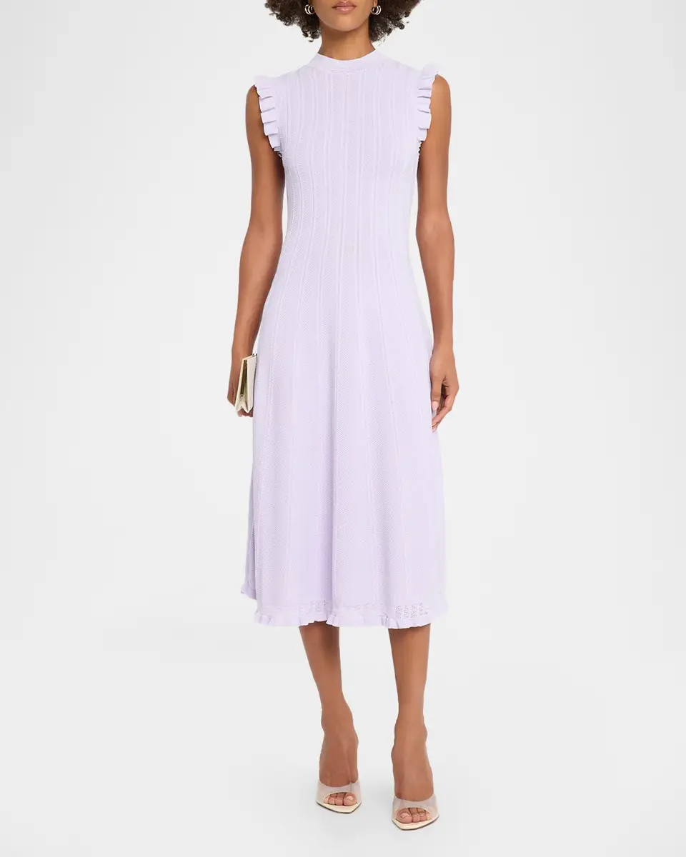 Shoshanna Tucker Ruffle-Trim Pointelle Knit Midi Dress | Thumbnail 2 Shoshanna Tucker Ruffle-Trim Pointelle Knit Midi Dress | Thumbnail 2