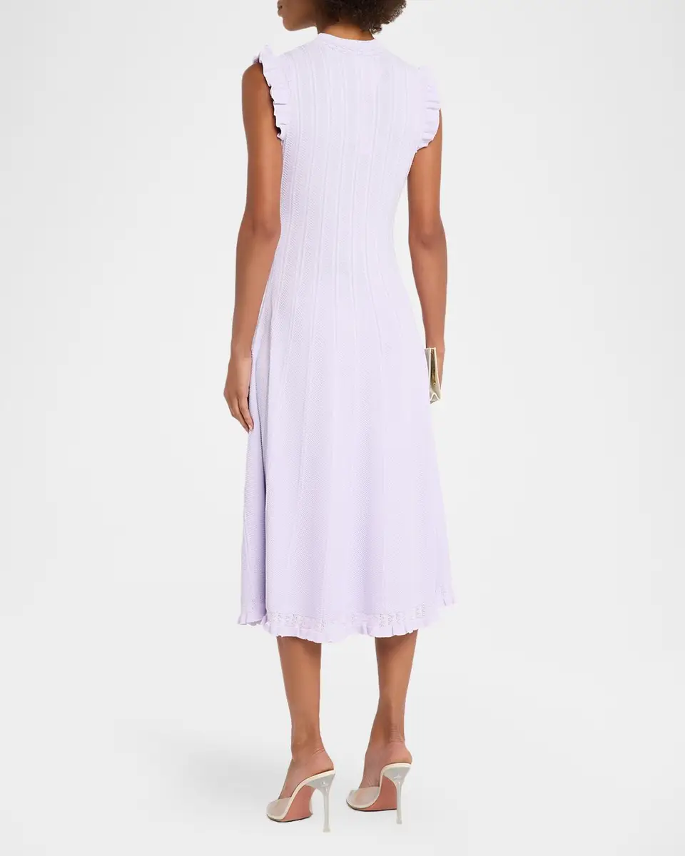 Shoshanna Tucker Ruffle-Trim Pointelle Knit Midi Dress | Thumbnail 3 Shoshanna Tucker Ruffle-Trim Pointelle Knit Midi Dress | Thumbnail 3