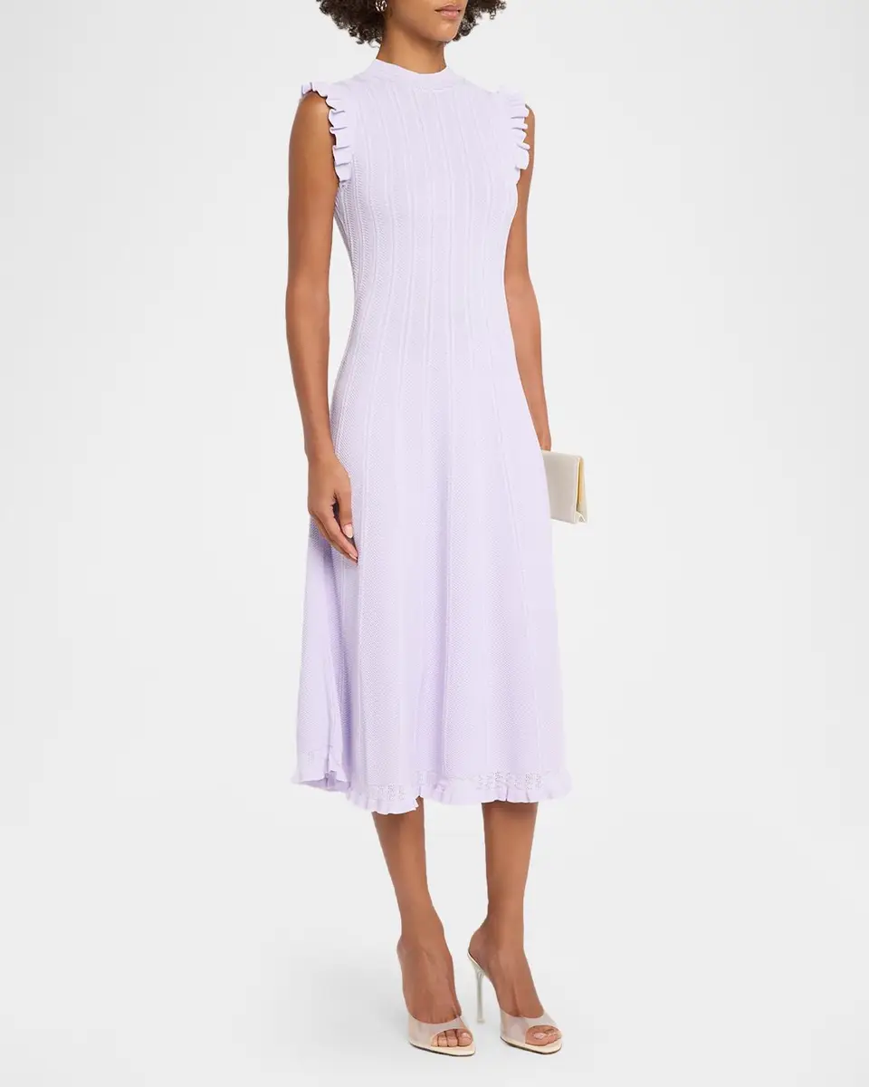 Shoshanna Tucker Ruffle-Trim Pointelle Knit Midi Dress | Thumbnail 4 Shoshanna Tucker Ruffle-Trim Pointelle Knit Midi Dress | Thumbnail 4