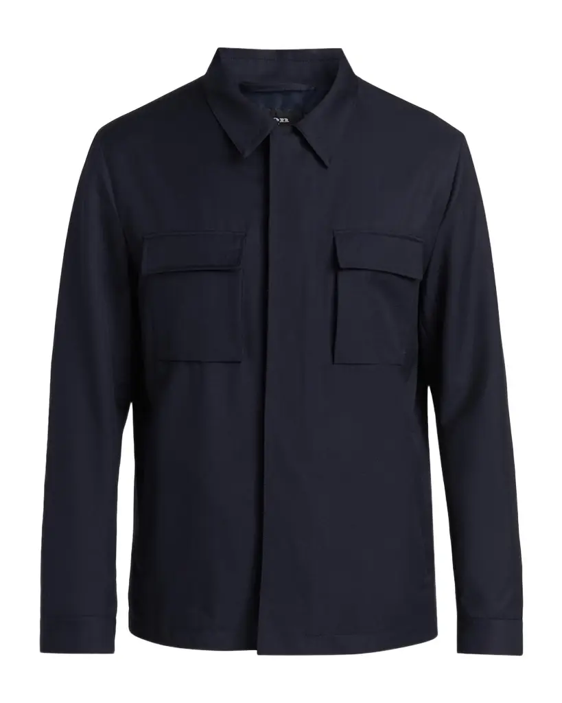Men's Wool and Silk Flap-Pocket Shirt Jacket
