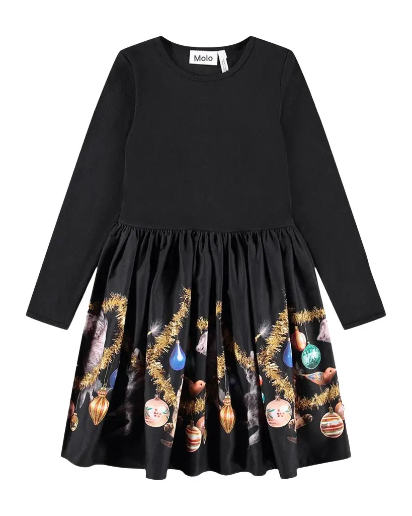 Molo Girl's Casie Tinsel Print Long-Sleeve Dress, Size 7-12 | Image 1 Molo Girl's Casie Tinsel Print Long-Sleeve Dress, Size 7-12 | Image 1