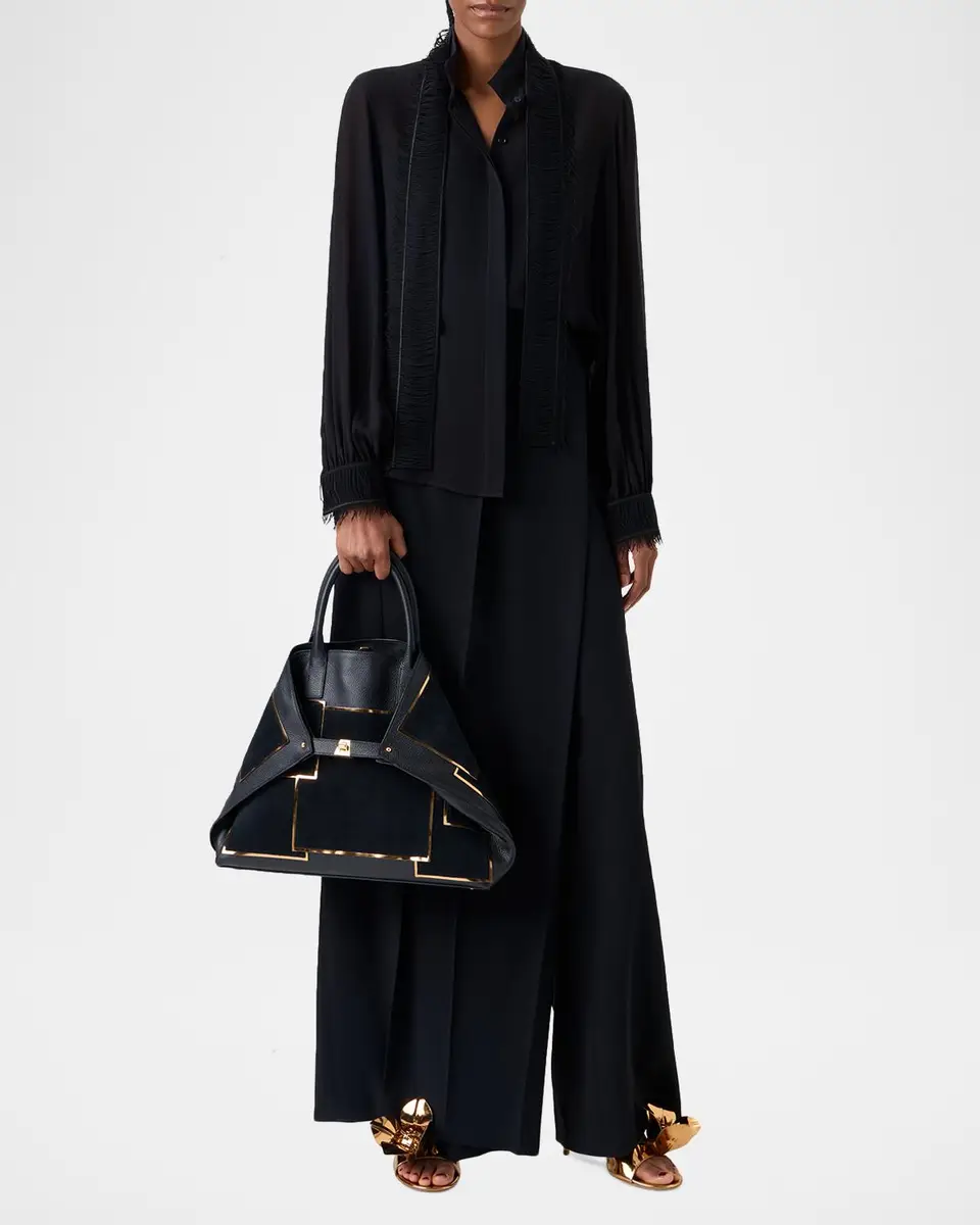 Akris Silk Georgette Embroidered Scarf Blouse | Thumbnail 2