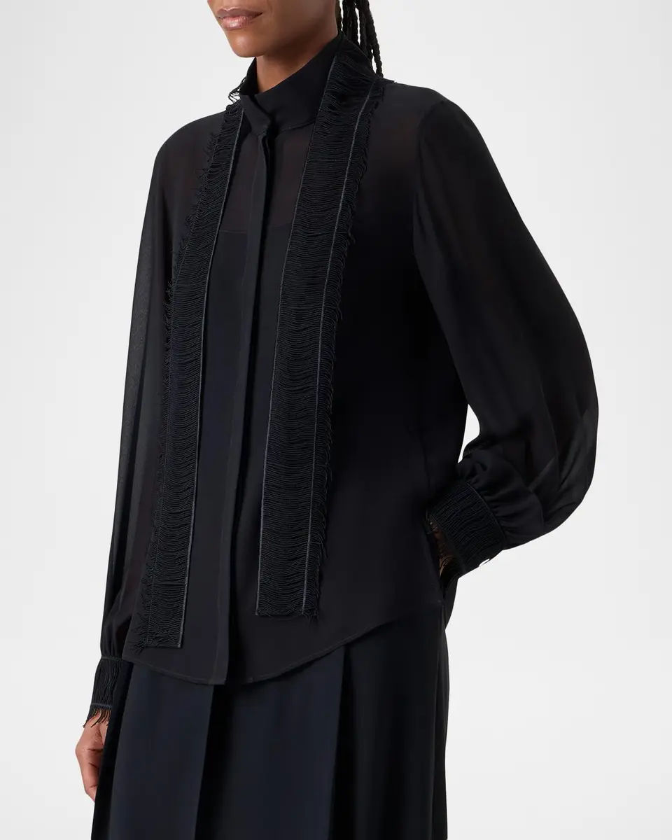 Akris Silk Georgette Embroidered Scarf Blouse | Thumbnail 4