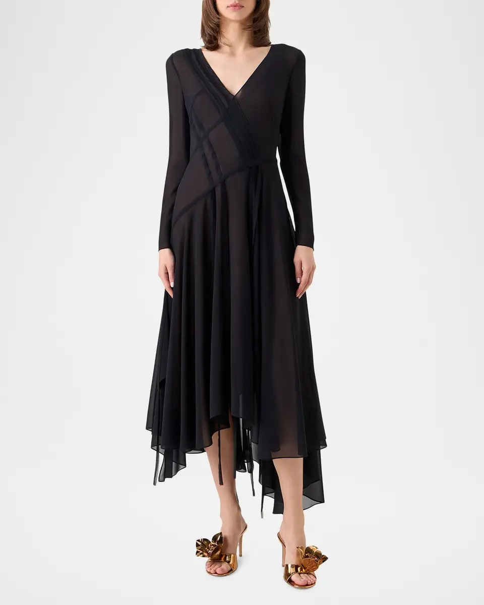 Akris Asymmetric Seamed Silk Georgette Long-Sleeve Midi Dress | Thumbnail 2