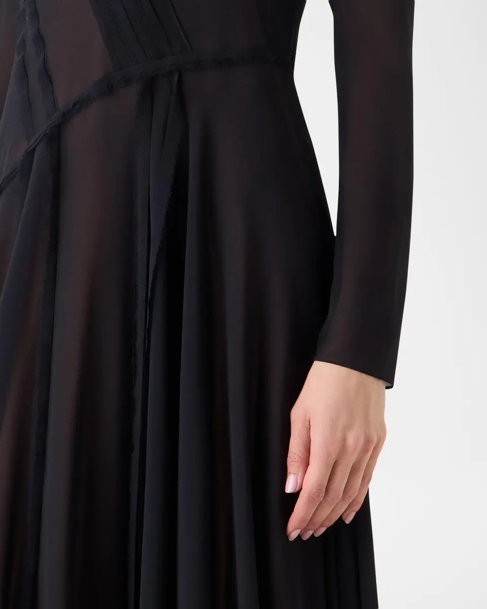 Akris Asymmetric Seamed Silk Georgette Long-Sleeve Midi Dress | Thumbnail 5