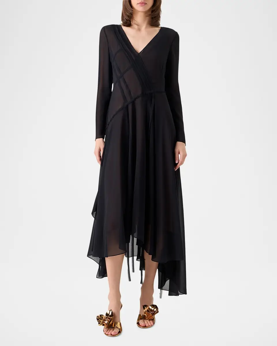 Akris Asymmetric Seamed Silk Georgette Long-Sleeve Midi Dress | Thumbnail 6