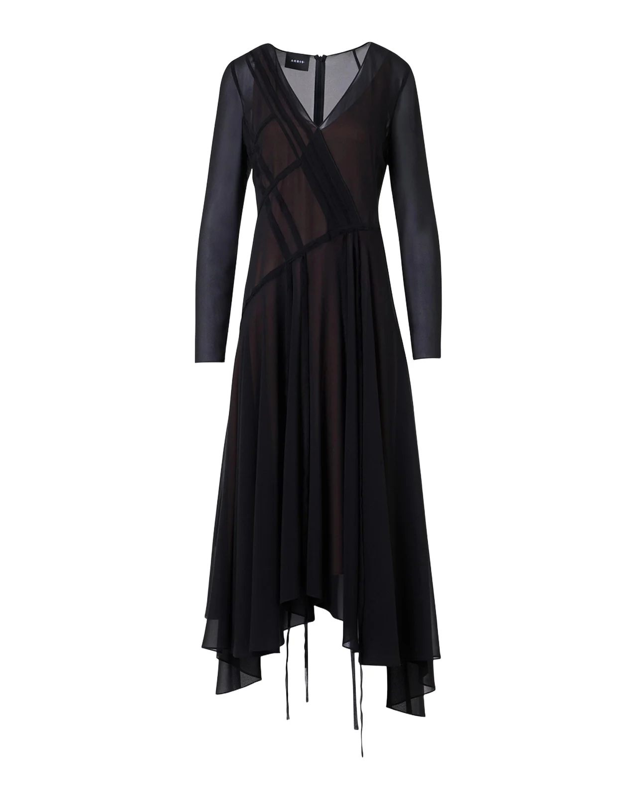 Asymmetric Seamed Silk Georgette Long-Sleeve Midi Dress