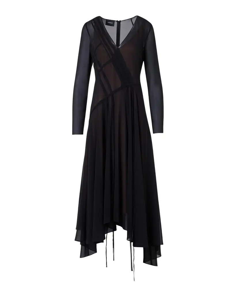 Akris Asymmetric Seamed Silk Georgette Long-Sleeve Midi Dress | Image 1 Akris Asymmetric Seamed Silk Georgette Long-Sleeve Midi Dress | Image 1