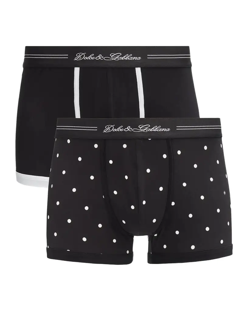 Dolce & Gabbana Men's Mixed Solid and Polka Dot 2-Pack Boxer Briefs | Image 1 Dolce & Gabbana Men's Mixed Solid and Polka Dot 2-Pack Boxer Briefs | Image 1