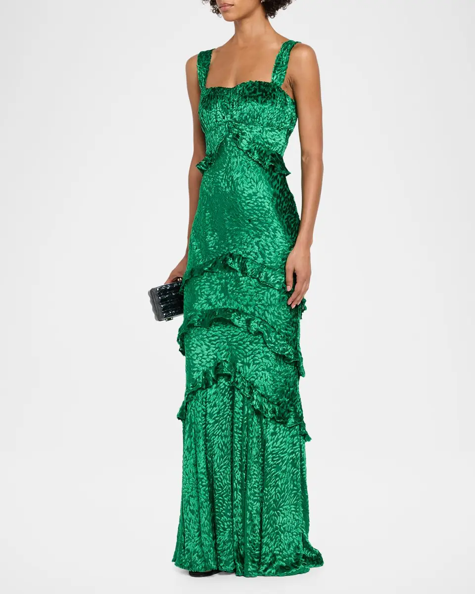 Saloni Chandra Floral Ruffled Gown | Thumbnail 4 Saloni Chandra Floral Ruffled Gown | Thumbnail 4