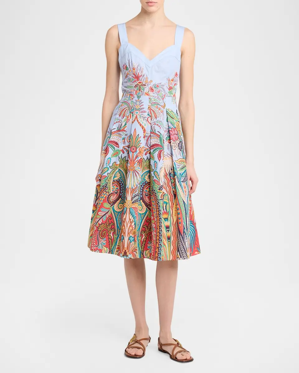 Etro Sleeveless Paisley-Print Pleated Cotton Midi Dress | Thumbnail 2