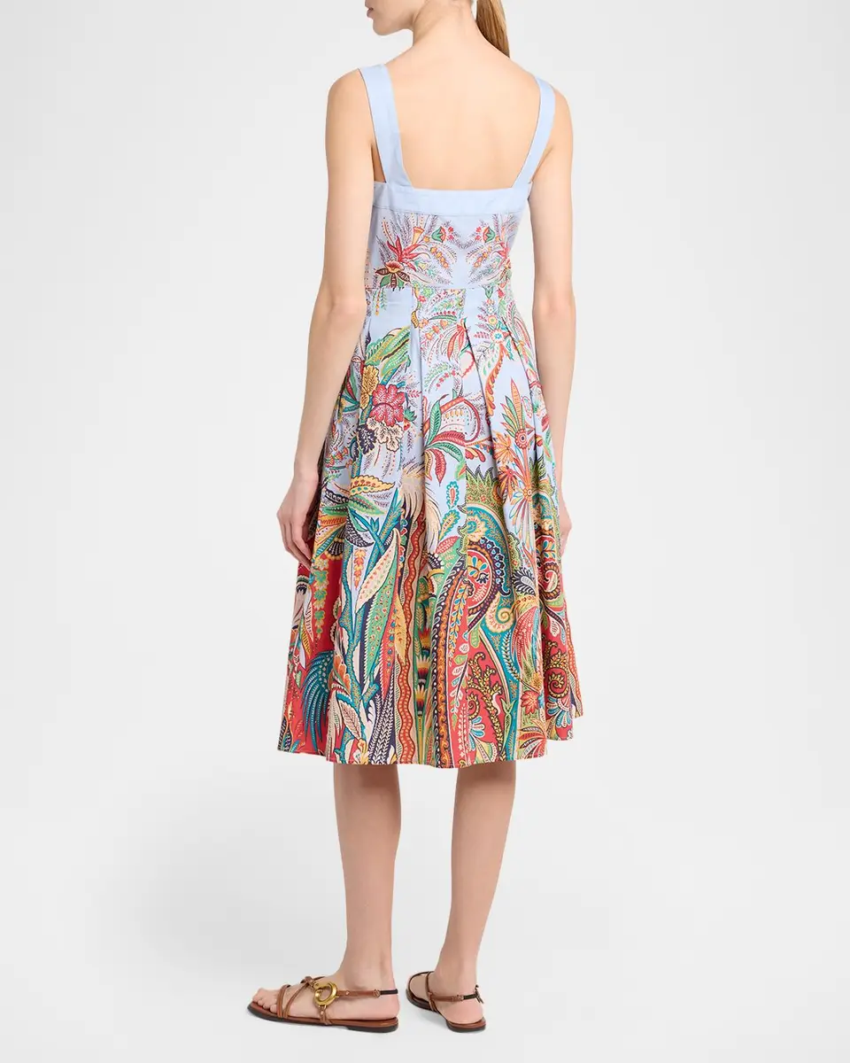 Etro Sleeveless Paisley-Print Pleated Cotton Midi Dress | Thumbnail 3