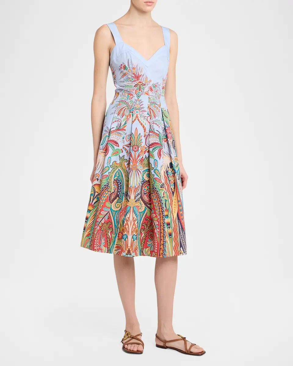 Etro Sleeveless Paisley-Print Pleated Cotton Midi Dress | Thumbnail 4