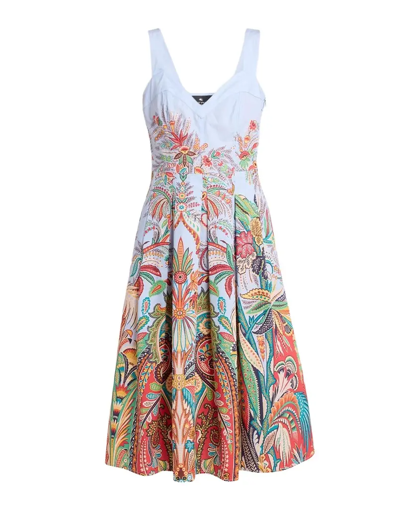 Etro Sleeveless Paisley-Print Pleated Cotton Midi Dress | Image 1 Etro Sleeveless Paisley-Print Pleated Cotton Midi Dress | Image 1