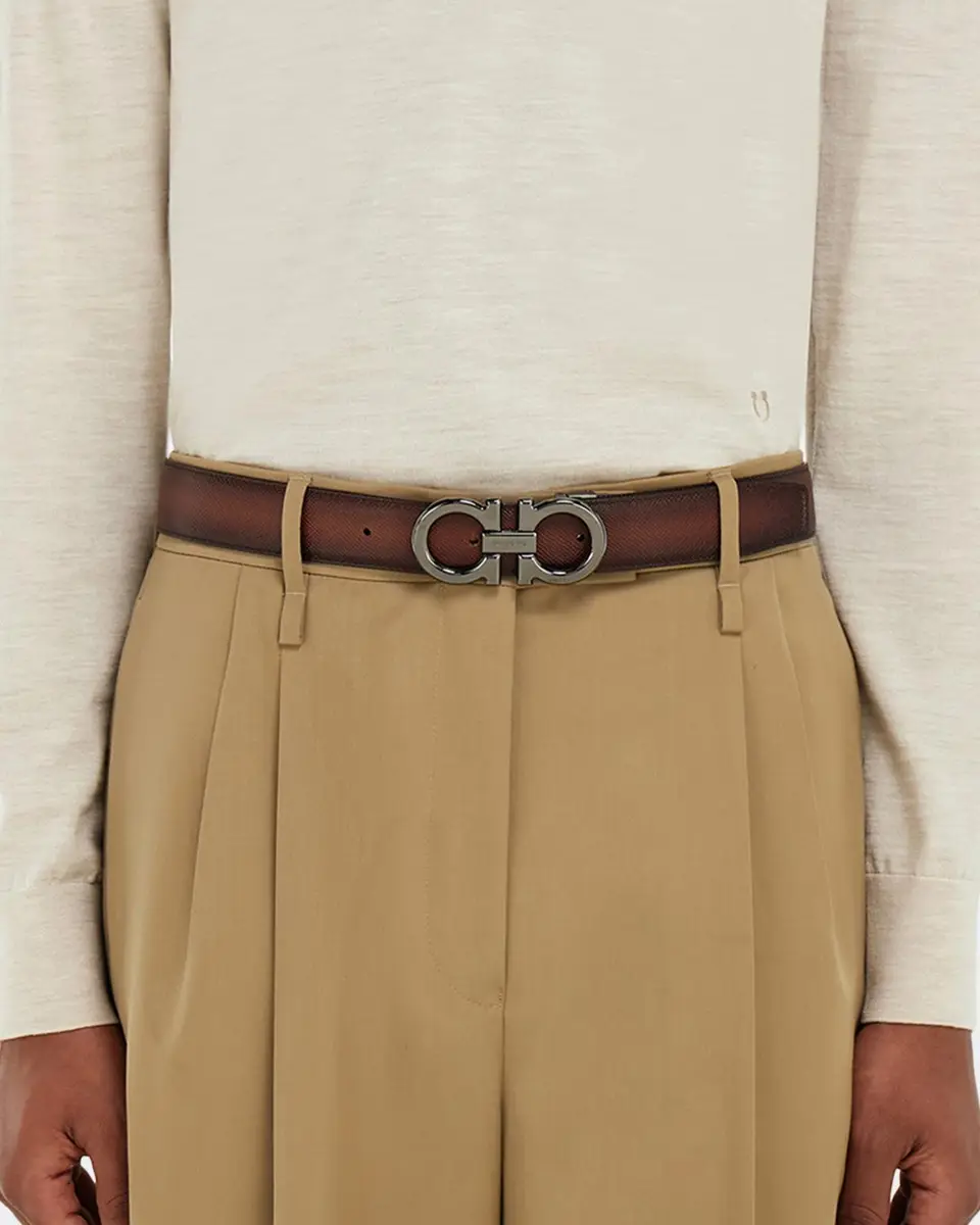 Ferragamo Men's Double Gancini Reversible Leather Belt | Thumbnail 2 Ferragamo Men's Double Gancini Reversible Leather Belt | Thumbnail 2