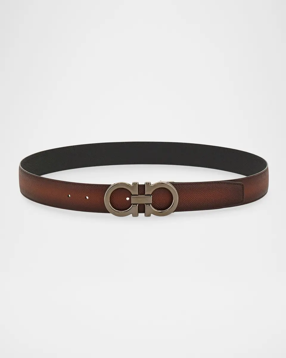Ferragamo Men's Double Gancini Reversible Leather Belt | Thumbnail 3 Ferragamo Men's Double Gancini Reversible Leather Belt | Thumbnail 3
