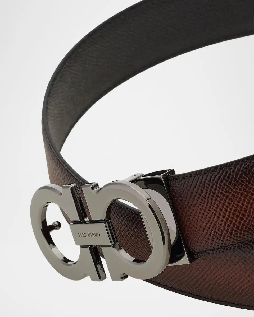 Ferragamo Men's Double Gancini Reversible Leather Belt | Thumbnail 4 Ferragamo Men's Double Gancini Reversible Leather Belt | Thumbnail 4
