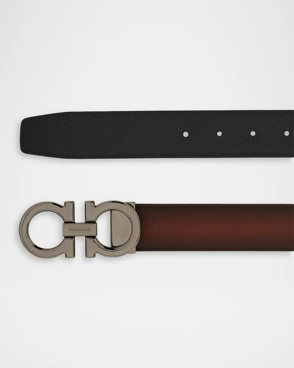 Ferragamo Men's Double Gancini Reversible Leather Belt | Thumbnail 5 Ferragamo Men's Double Gancini Reversible Leather Belt | Thumbnail 5