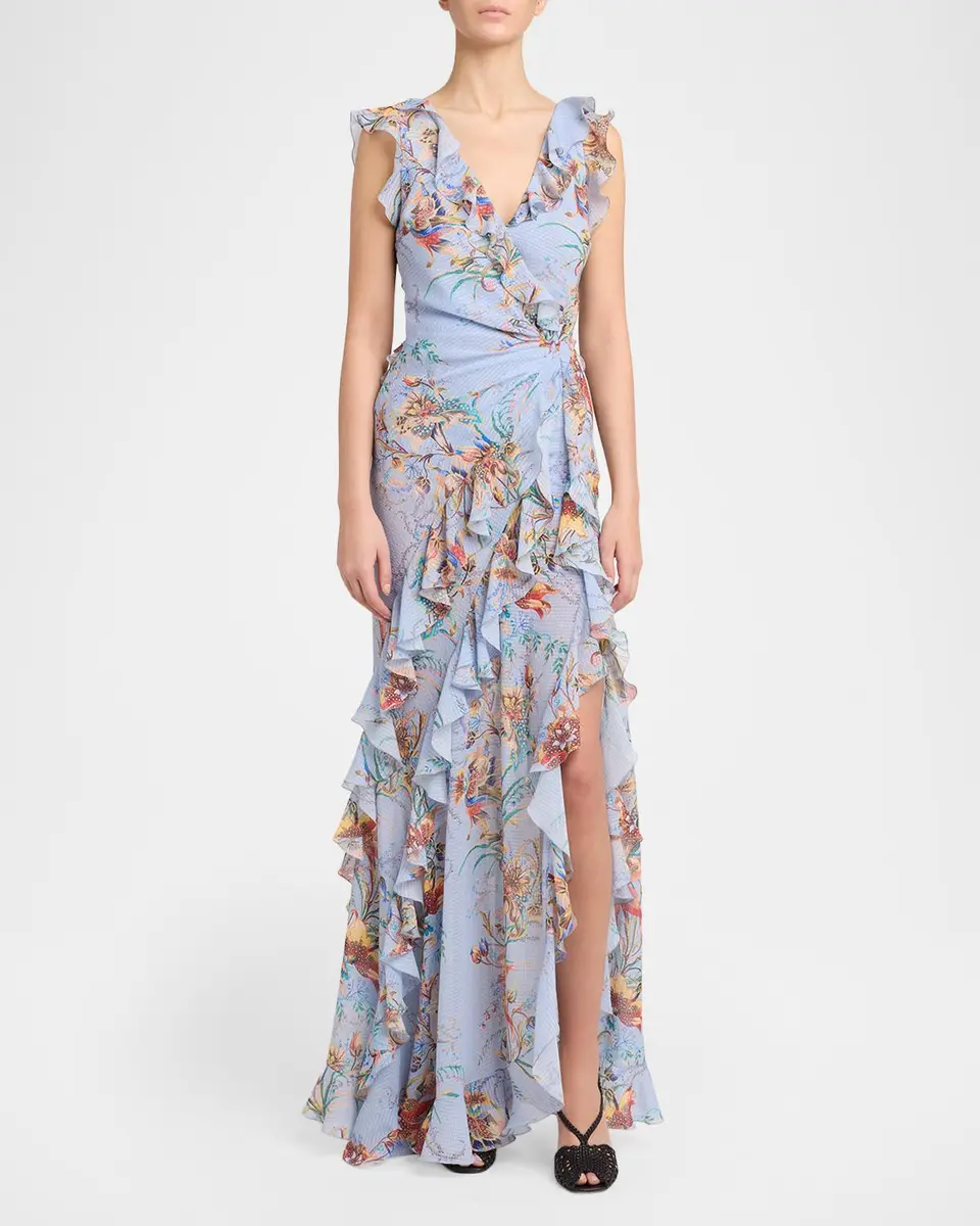 Etro Floral-Print Seersucker Ruffled Slit Maxi Dress | Thumbnail 2 Etro Floral-Print Seersucker Ruffled Slit Maxi Dress | Thumbnail 2