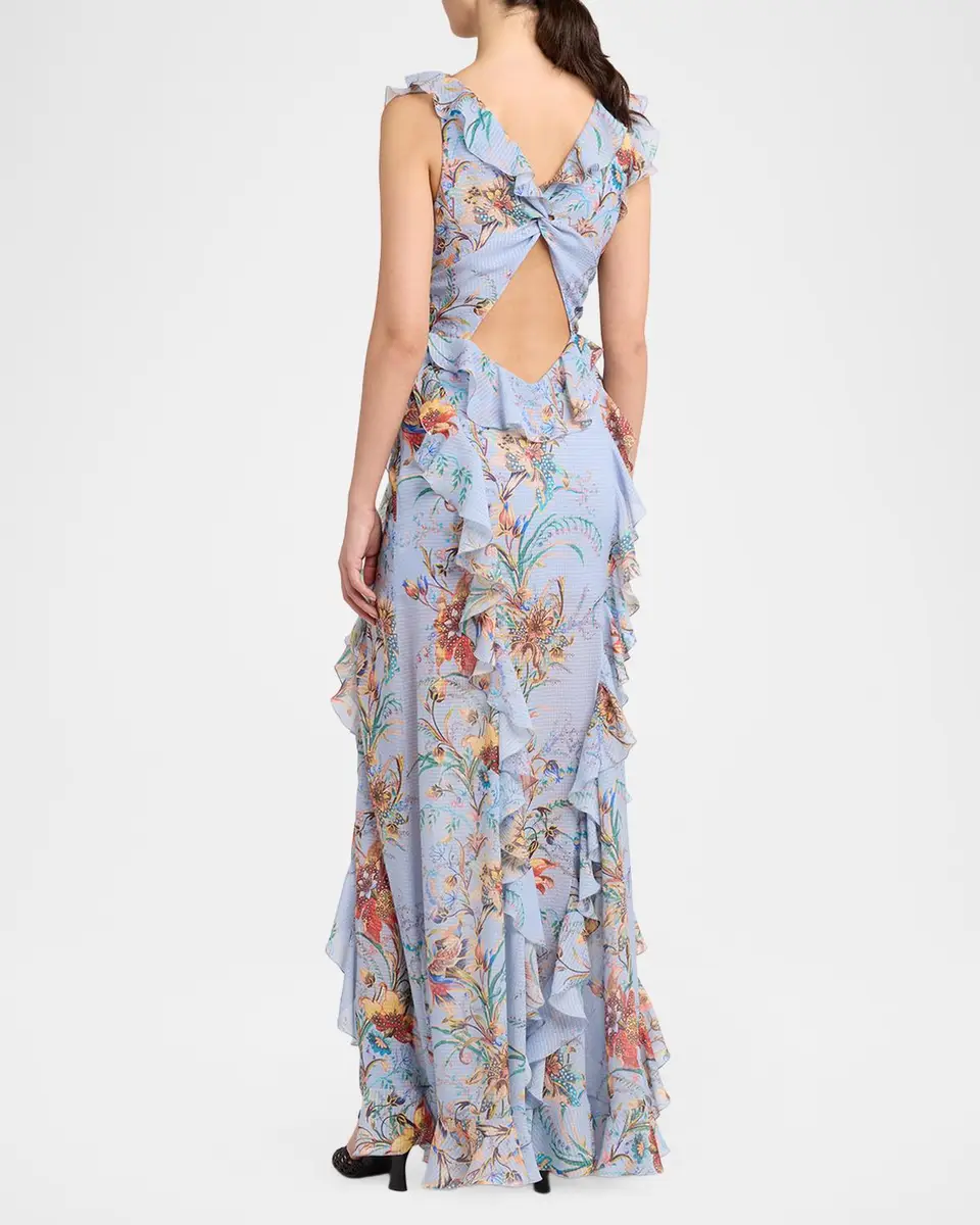 Etro Floral-Print Seersucker Ruffled Slit Maxi Dress | Thumbnail 3 Etro Floral-Print Seersucker Ruffled Slit Maxi Dress | Thumbnail 3