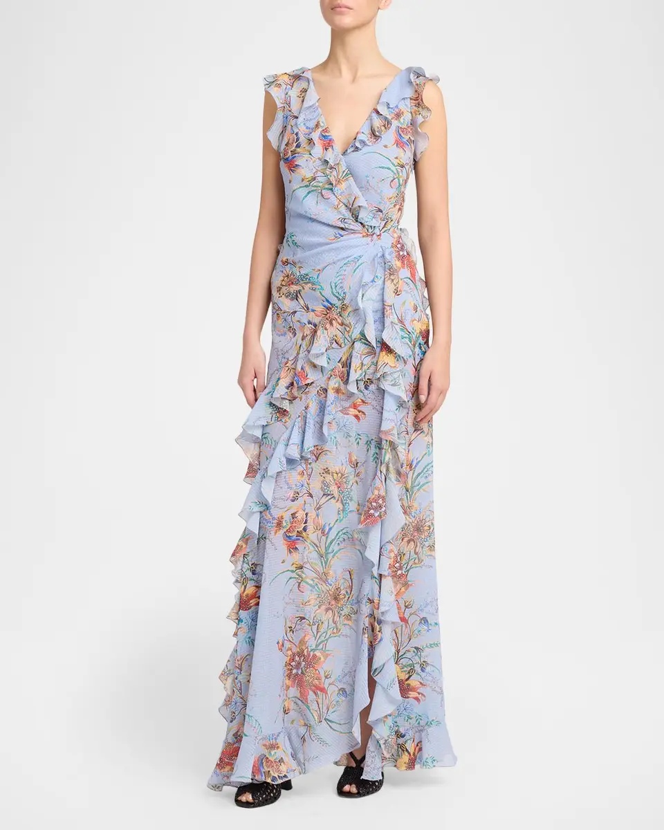 Etro Floral-Print Seersucker Ruffled Slit Maxi Dress | Thumbnail 4 Etro Floral-Print Seersucker Ruffled Slit Maxi Dress | Thumbnail 4