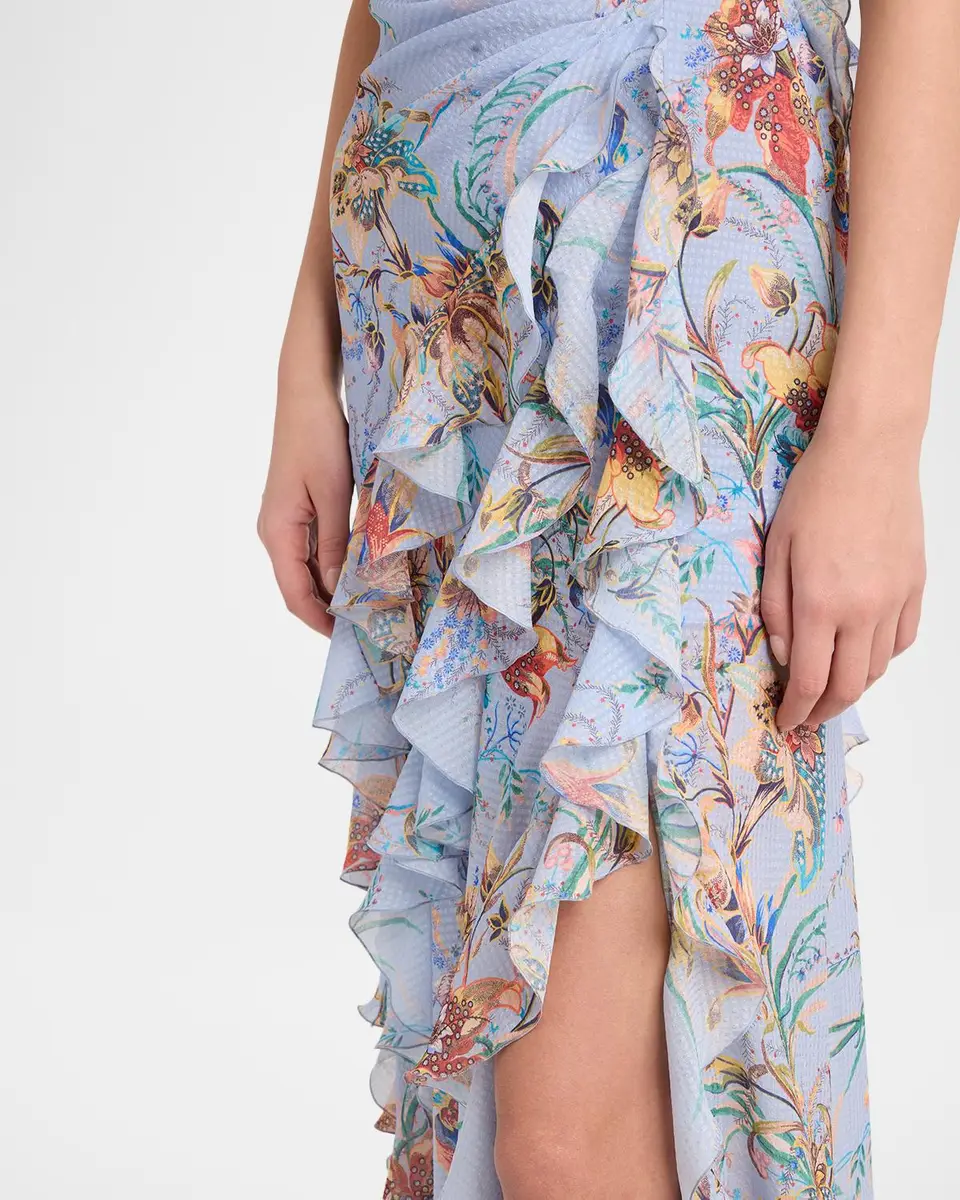 Etro Floral-Print Seersucker Ruffled Slit Maxi Dress | Thumbnail 5 Etro Floral-Print Seersucker Ruffled Slit Maxi Dress | Thumbnail 5