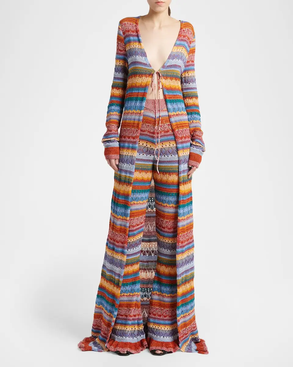 Etro Striped Open-Knit Long Cardigan | Thumbnail 2