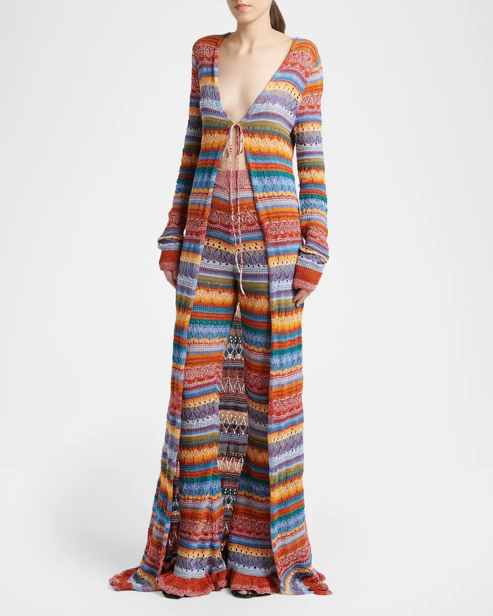 Etro Striped Open-Knit Long Cardigan | Thumbnail 4