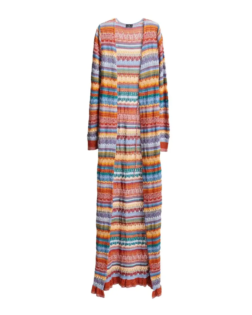 Etro Striped Open-Knit Long Cardigan