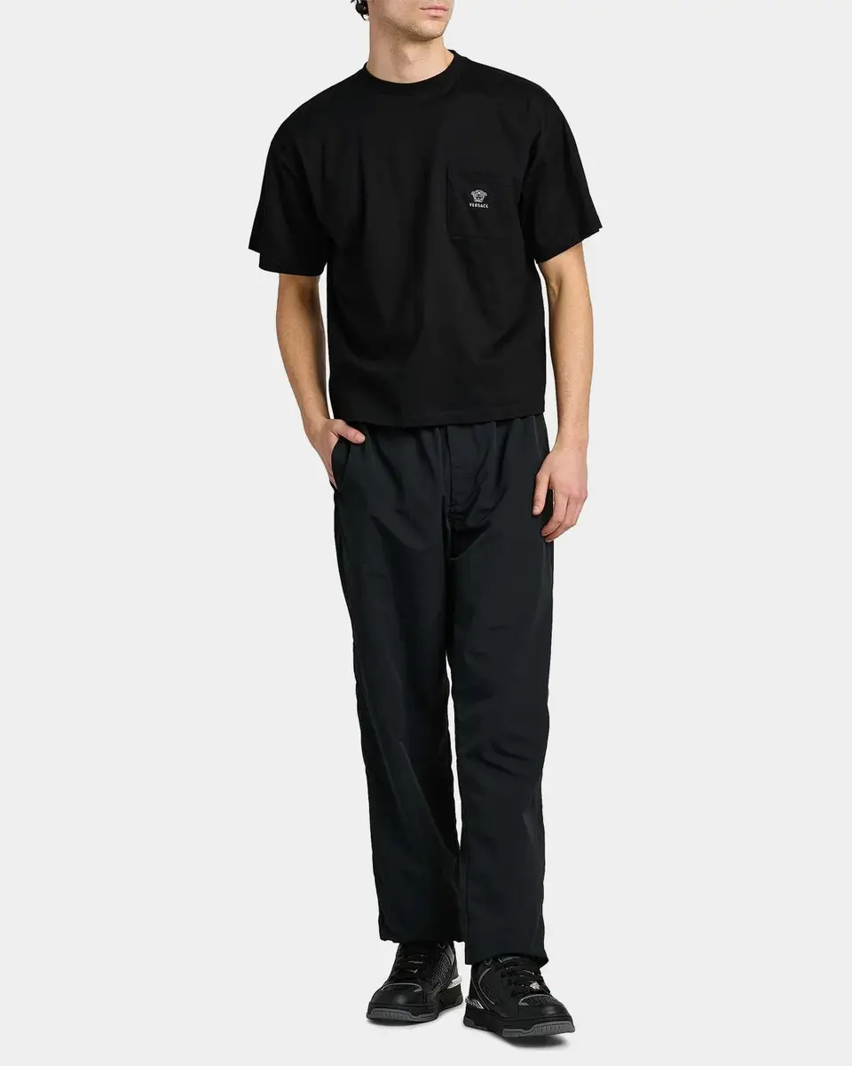 Versace Men's Embroidered-Medusa Jersey Pocket Crewneck T-Shirt | Thumbnail 2 Versace Men's Embroidered-Medusa Jersey Pocket Crewneck T-Shirt | Thumbnail 2