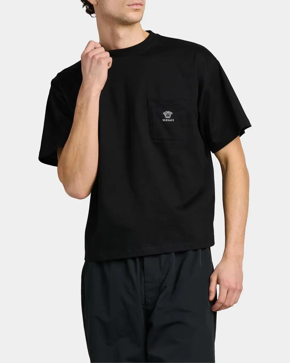 Versace Men's Embroidered-Medusa Jersey Pocket Crewneck T-Shirt | Thumbnail 4 Versace Men's Embroidered-Medusa Jersey Pocket Crewneck T-Shirt | Thumbnail 4