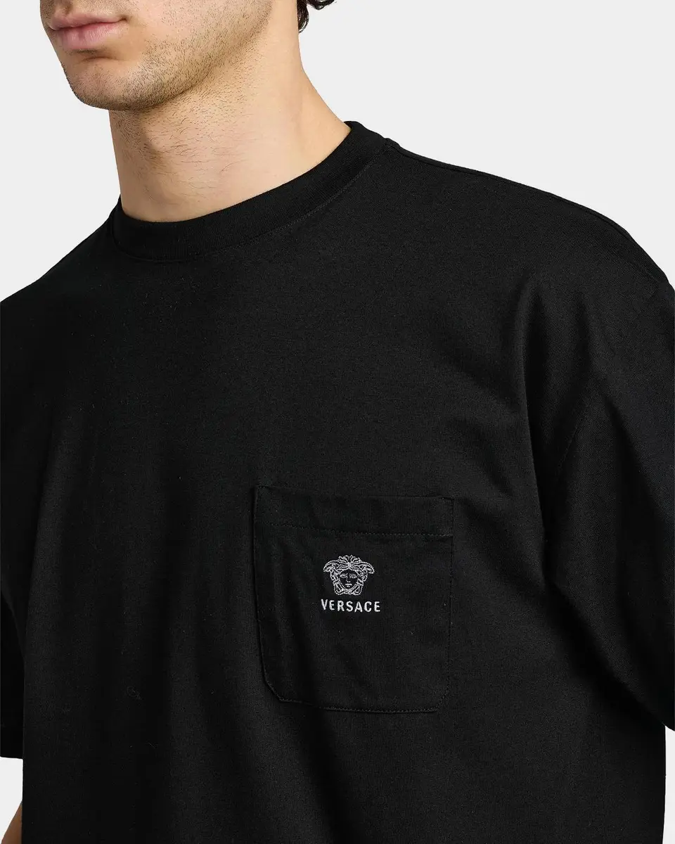 Versace Men's Embroidered-Medusa Jersey Pocket Crewneck T-Shirt | Thumbnail 5 Versace Men's Embroidered-Medusa Jersey Pocket Crewneck T-Shirt | Thumbnail 5