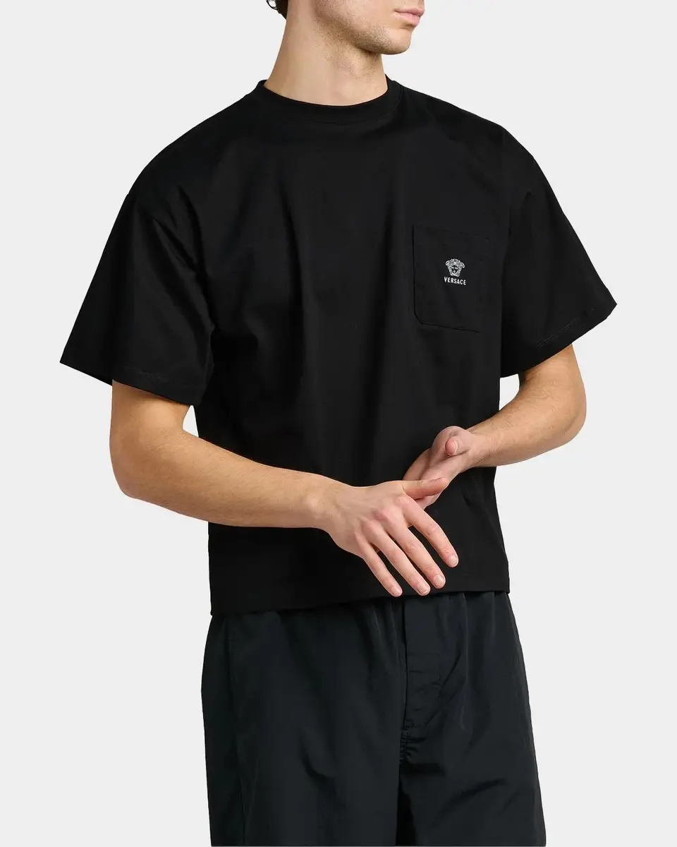 Versace Men's Embroidered-Medusa Jersey Pocket Crewneck T-Shirt | Thumbnail 6 Versace Men's Embroidered-Medusa Jersey Pocket Crewneck T-Shirt | Thumbnail 6