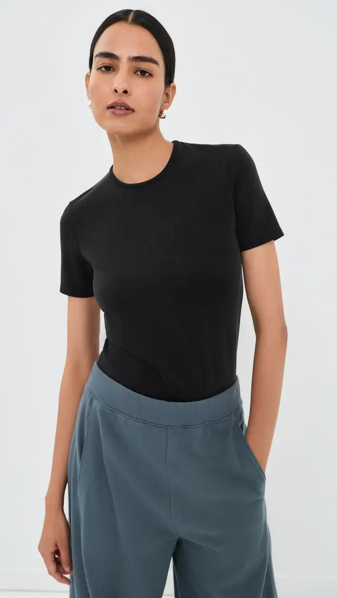 Tibi Feather Weight Viscose Neoprene Short Sleeve Tee | Thumbnail 2 Tibi Feather Weight Viscose Neoprene Short Sleeve Tee | Thumbnail 2