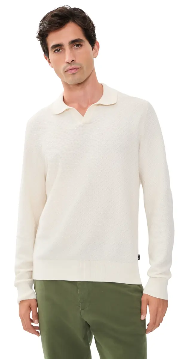 BOSS H-Lomarino Collared Sweater Off White | Image 1 BOSS H-Lomarino Collared Sweater Off White | Image 1
