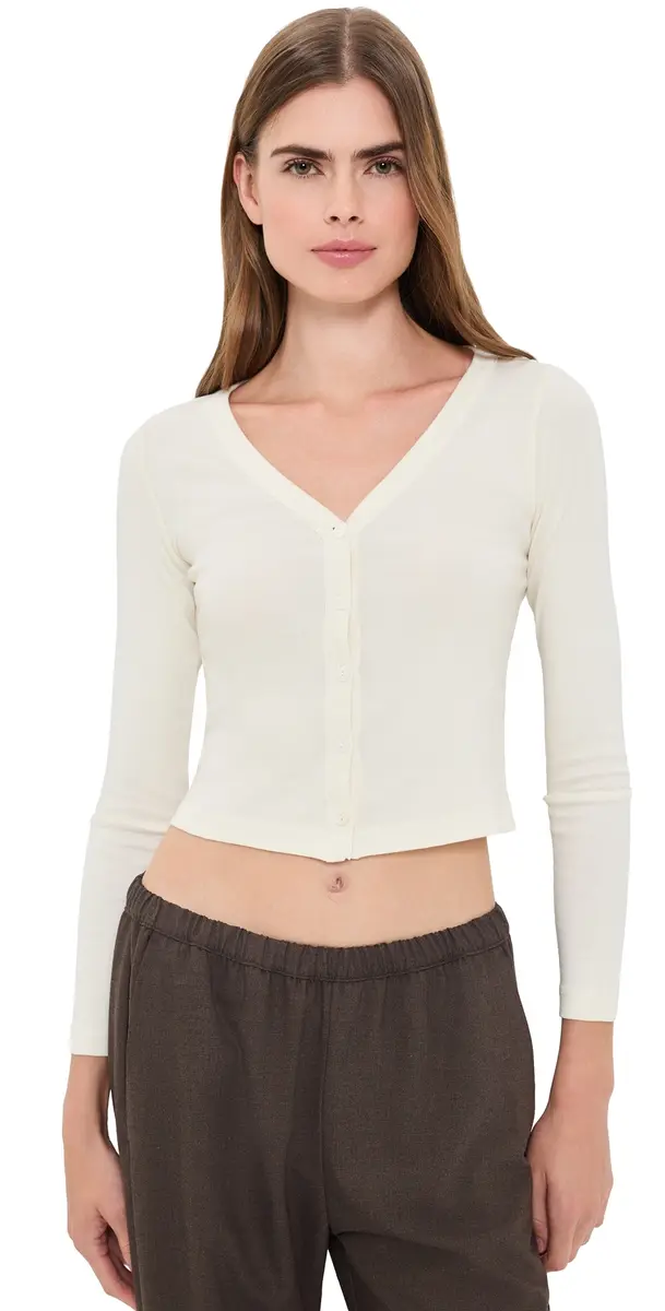 ENZA COSTA upima Cotton V Neck Cardigan Cloud | Image 1 ENZA COSTA upima Cotton V Neck Cardigan Cloud | Image 1