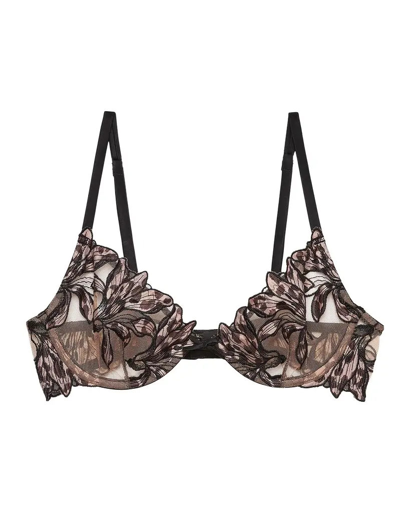 Fleur Du Mal Lily Embroidered Demi Bra | Image 1 Fleur Du Mal Lily Embroidered Demi Bra | Image 1