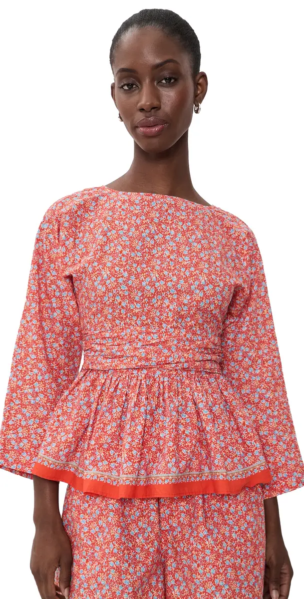 La Maregold The Madeline Top Red inen Bloom | Image 1 La Maregold The Madeline Top Red inen Bloom | Image 1
