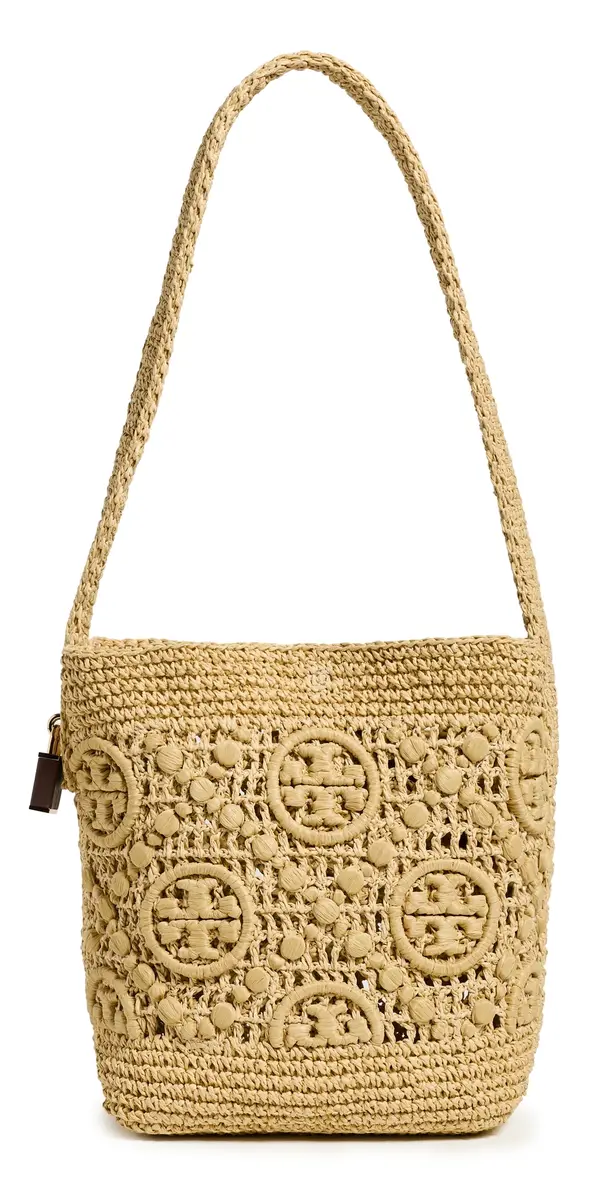 Tory Burch Lock T Monogram Crochet Bucket Bag